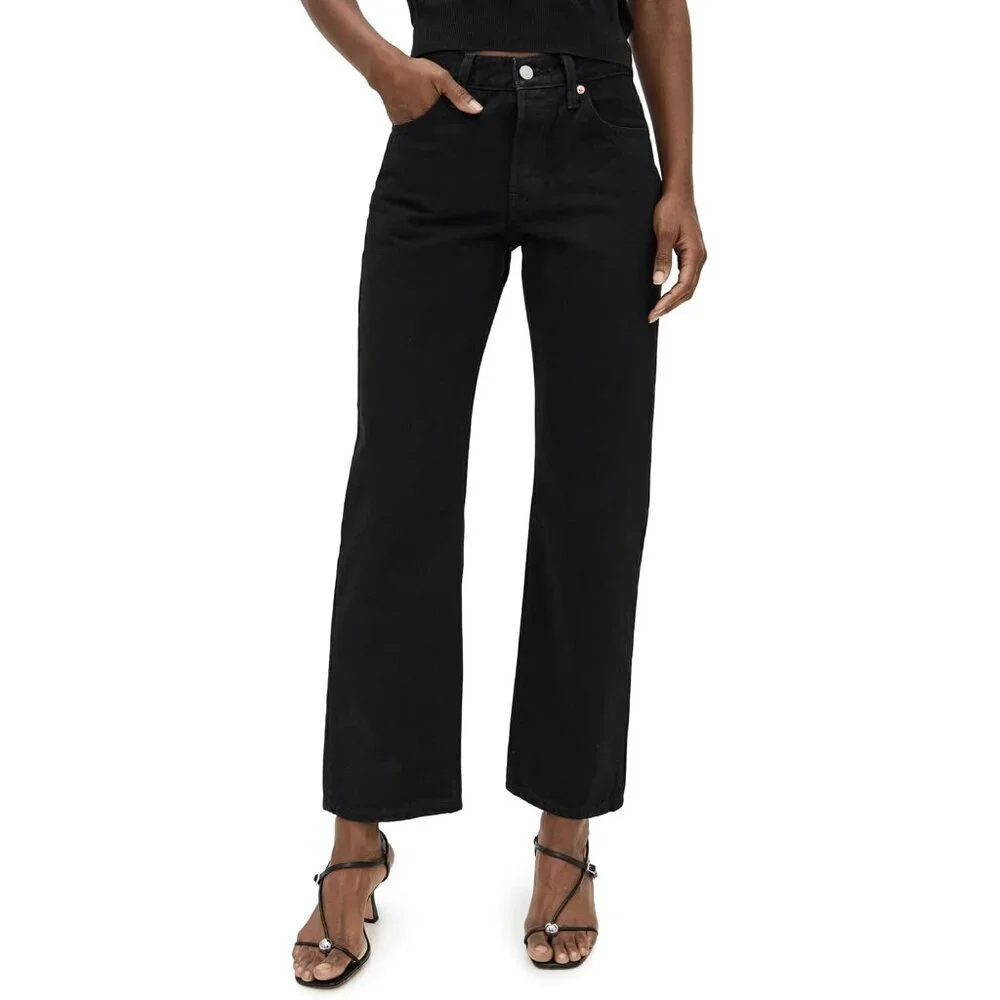 Womens Denim Jeans Cotton Mid-rise Loose Fit Retro Style Casual Wear